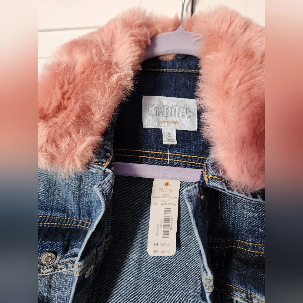 Gymboree Blue Jean Jacket with Pink Faux Fur Collar